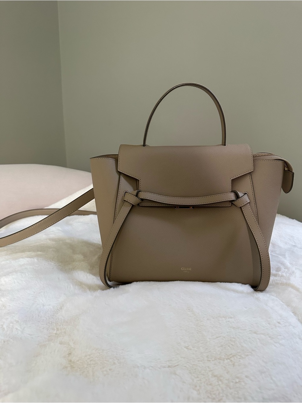 Taupe Leather Top-Handle Women's Satchel “Belt”style Bag